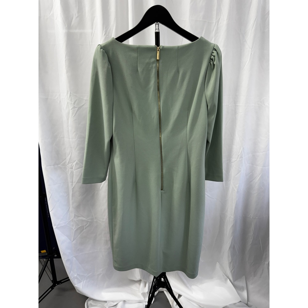 Calvin Klein Seafoam Green Exposed Gold Zip 3/4 Sleeve Sheath Office Dress Sz 12 - Picture 8 of 12